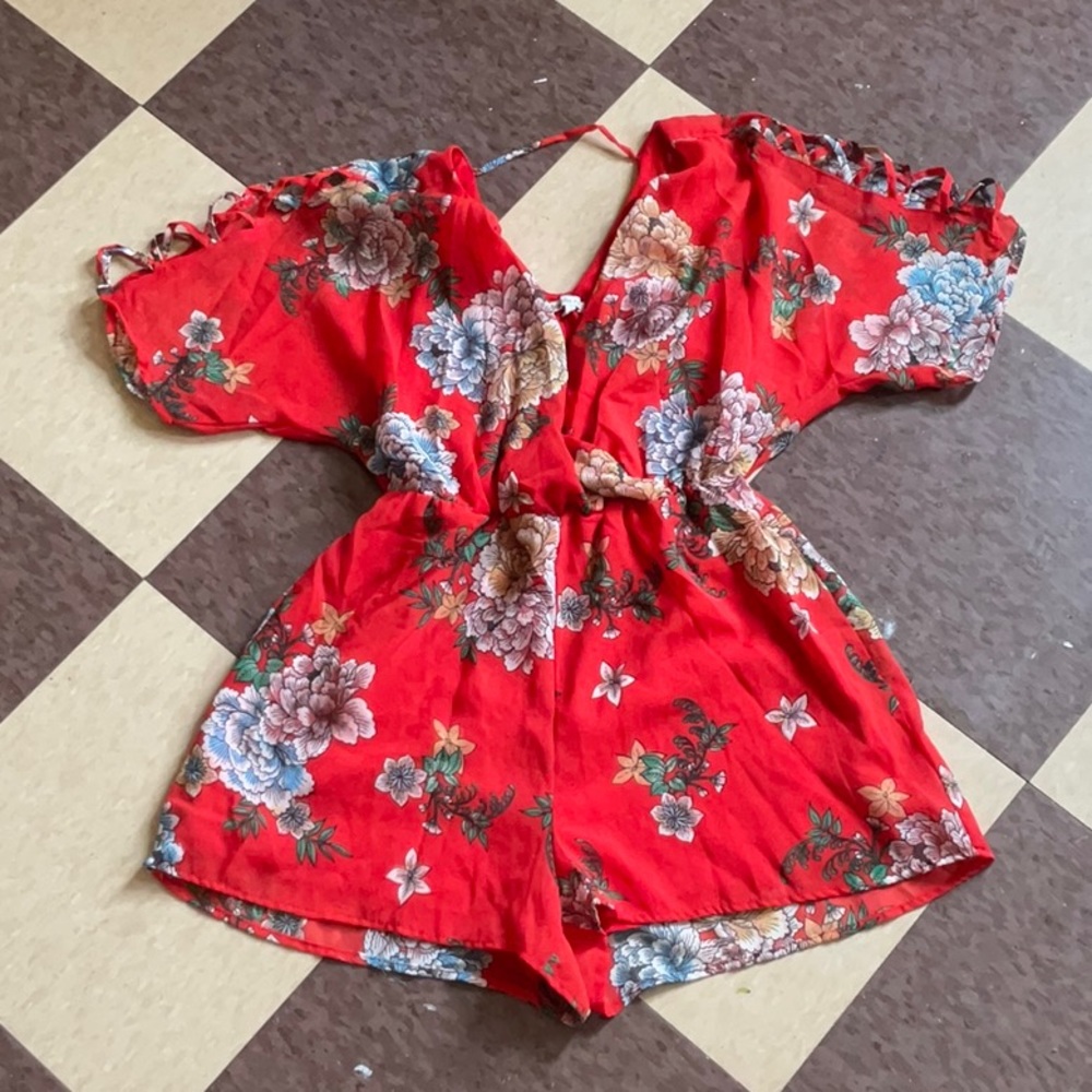 Orange floral romper